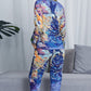 Shiny Tie-Dye Crewneck Top and Drawstring Waist Joggers Lounge Set