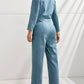 Half Button Long Sleeve Straight Leg Denim Jumpsuit