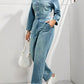 Half Button Long Sleeve Straight Leg Denim Jumpsuit