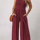 Smocked Square Neck Wide Leg Jumpsuit with Pockets