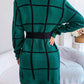 Plaid Round Neck Dropped Shoulder Sweater Dress