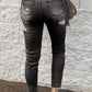 Drawstring Distressed Raw Hem Jeans with Pockets