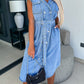 Collared Neck Cap Sleeve Denim Dress