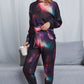 Shiny Tie-Dye Crewneck Top and Drawstring Waist Joggers Lounge Set