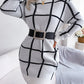 Plaid Round Neck Dropped Shoulder Sweater Dress