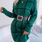 Plaid Round Neck Dropped Shoulder Sweater Dress