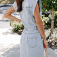 Distressed Half Button Sleeveless Denim Dress