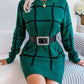 Plaid Round Neck Dropped Shoulder Sweater Dress