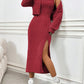 Ribbed Long Sleeve Cropped Cardigan and Slit Cami Dress Set