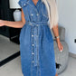 Collared Neck Cap Sleeve Denim Dress