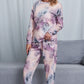 Shiny Tie-Dye Crewneck Top and Drawstring Waist Joggers Lounge Set