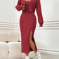 Ribbed Long Sleeve Cropped Cardigan and Slit Cami Dress Set