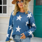 Angel Wings Star Round Neck Dropped Shoulder Sweater