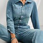 Half Button Long Sleeve Straight Leg Denim Jumpsuit