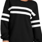 Lovelet Striped Round Neck Dropped Shoulder Sweatshirt