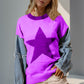 Double Take Full Size Star Pattern Raw Edge Long Sleeve Sweater