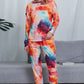 Shiny Tie-Dye Crewneck Top and Drawstring Waist Joggers Lounge Set