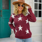 Angel Wings Star Round Neck Dropped Shoulder Sweater