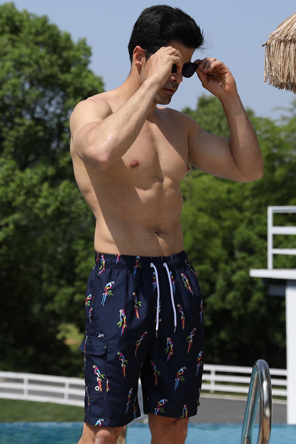 Full Size Printed Drawstring Swim Trunks