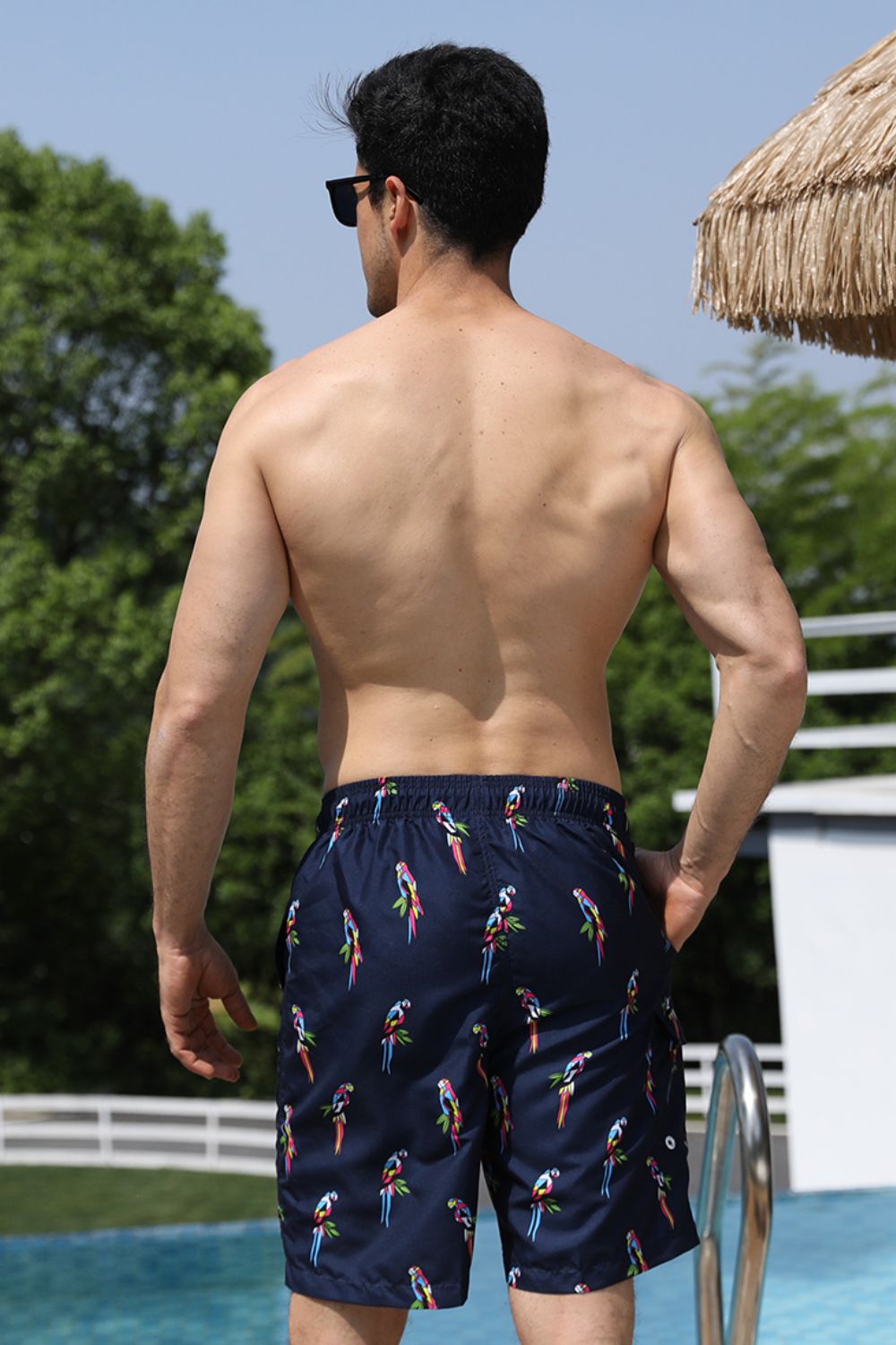 Full Size Printed Drawstring Swim Trunks