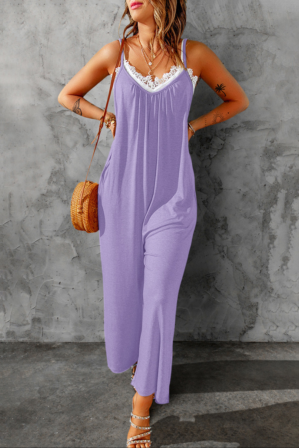 Full Size Spaghetti Strap Wide Leg Jumpsuit