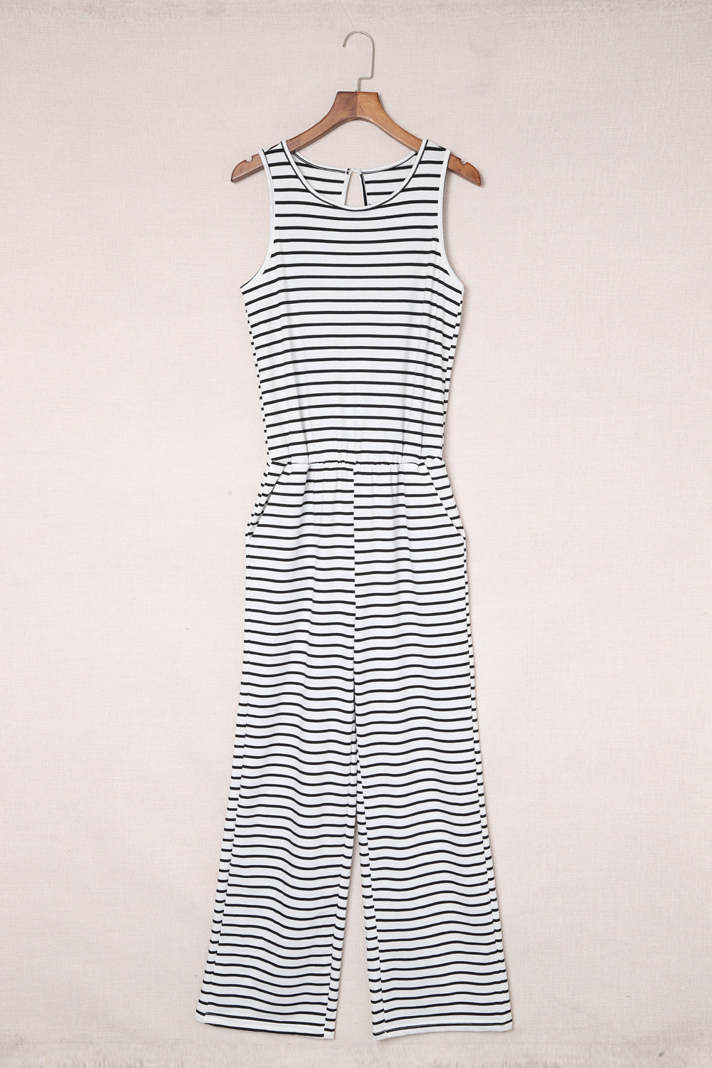 Striped Sleeveless Jumpsuit with Pockets